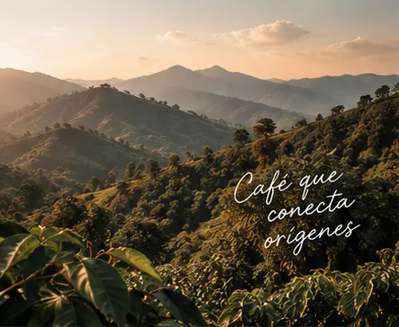 Finca cafetera colombiana al atardecer